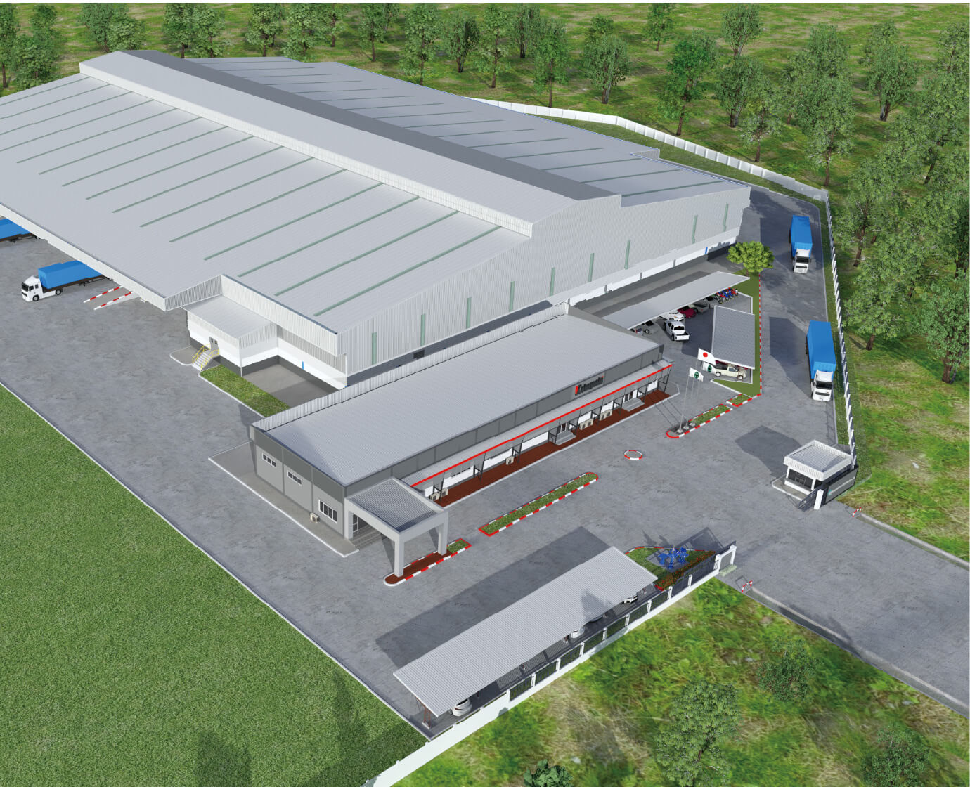 トラックが並んでいる画像